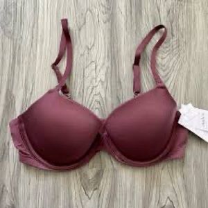 Burgundy full coverage t shirt bra 34DD